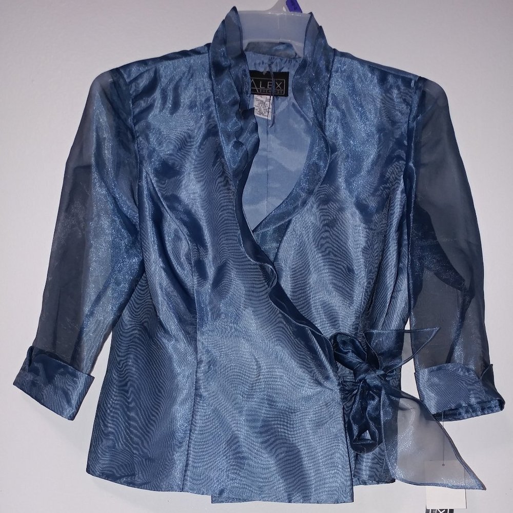 Alex Evenings Top Blouse Size Large Blue NWT